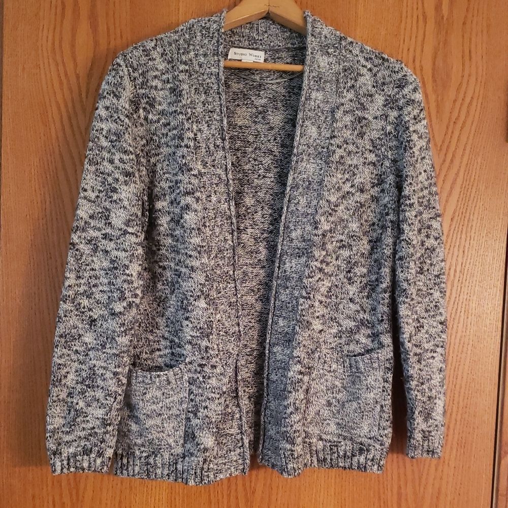 Studio Works Marled Gray Open Front Cardigan Sweater Sz PS